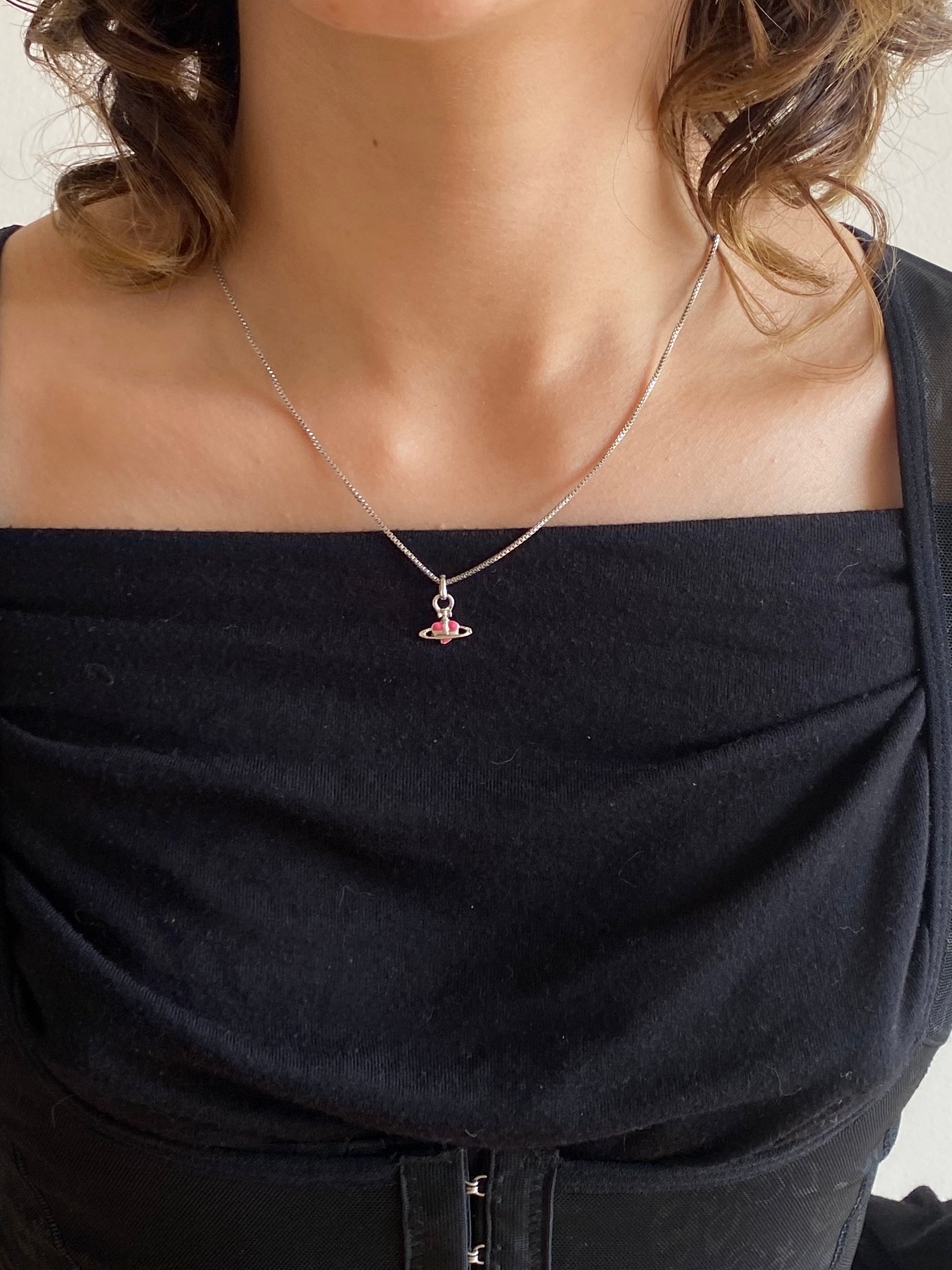 Heart Charm Orb Necklace (pink)