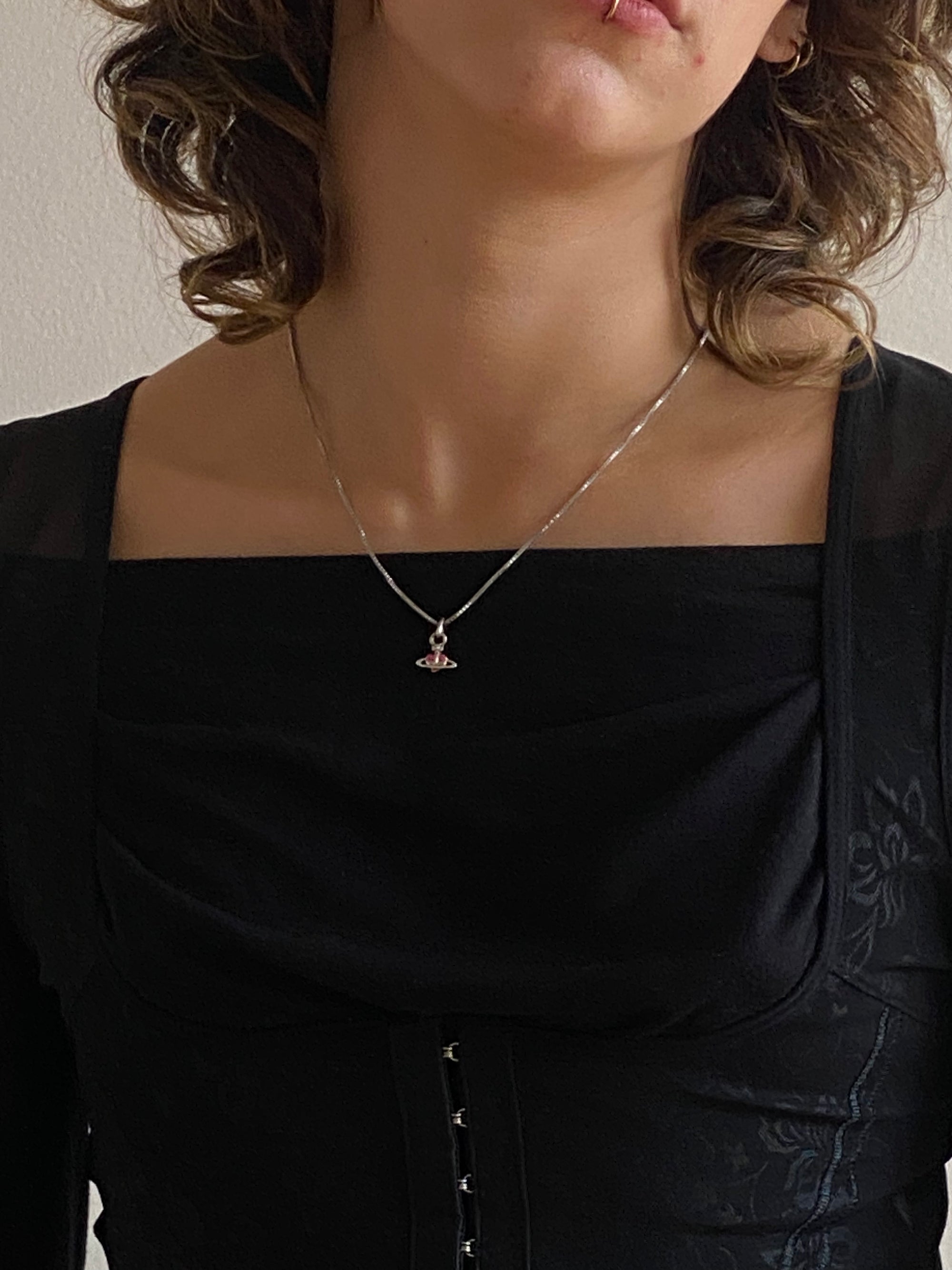 Heart Charm Orb Necklace (red)