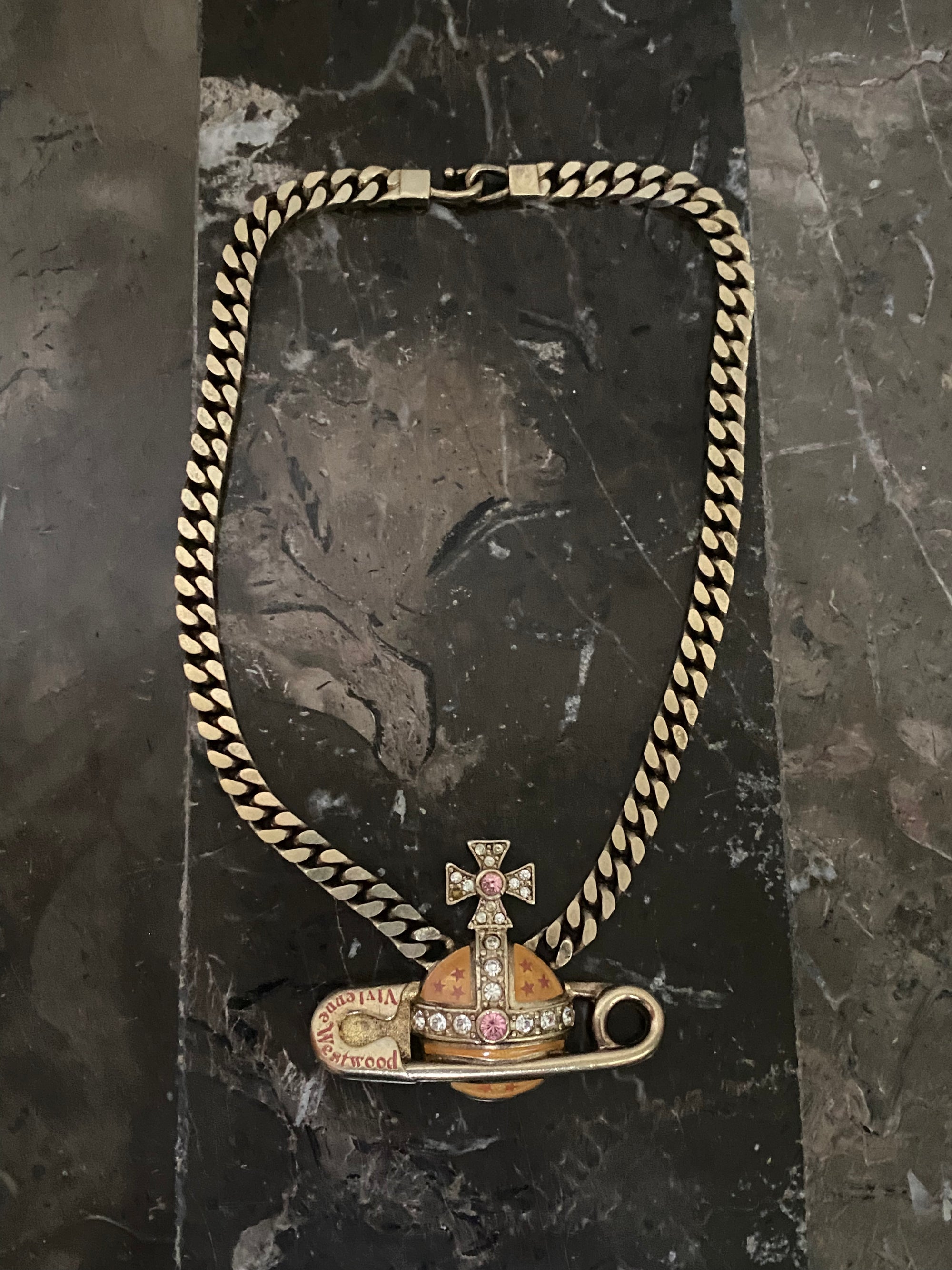 2002 Giant Safety Pin Orb Necklace