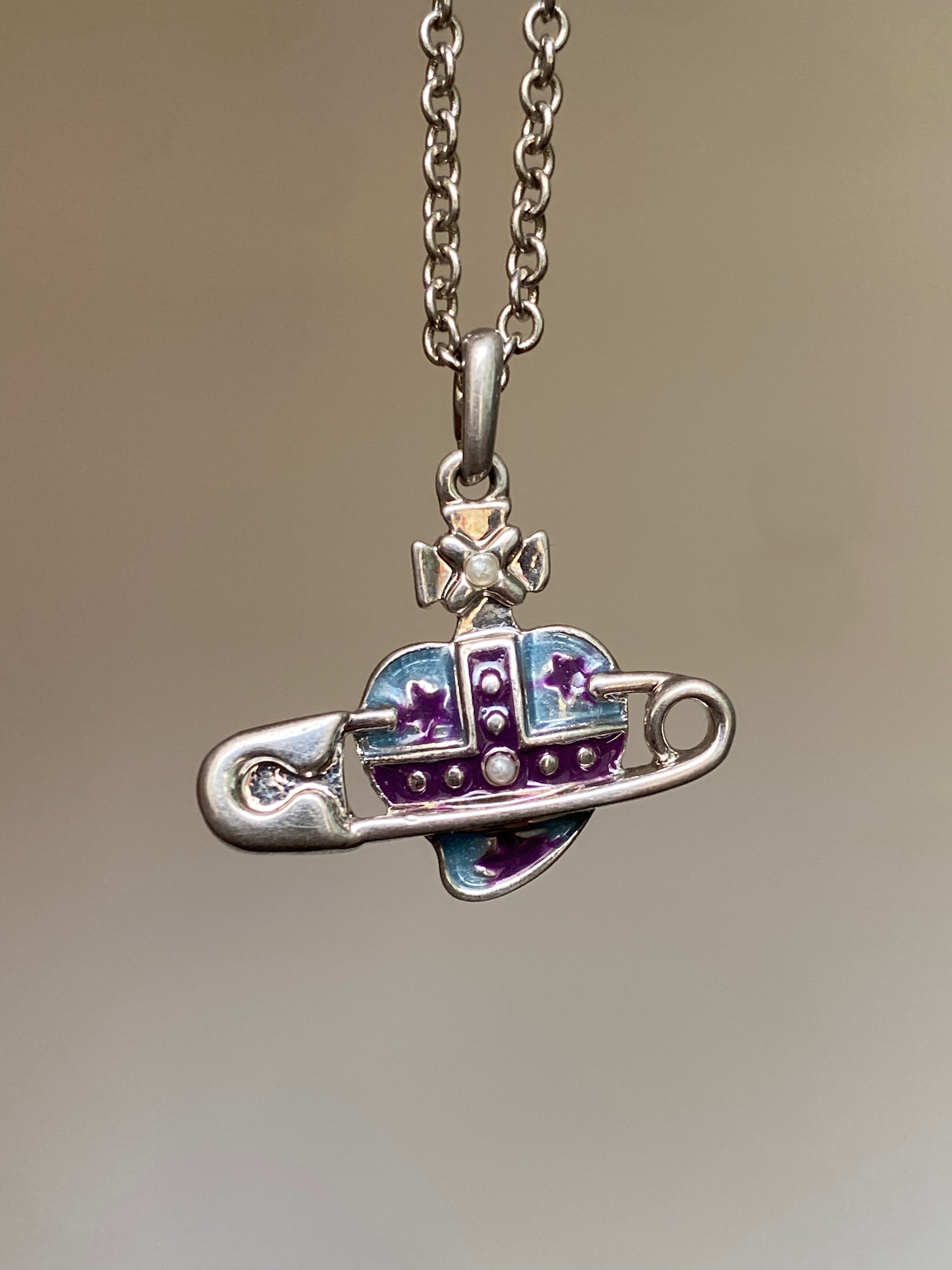 Heart Orb Safety Pin Necklace