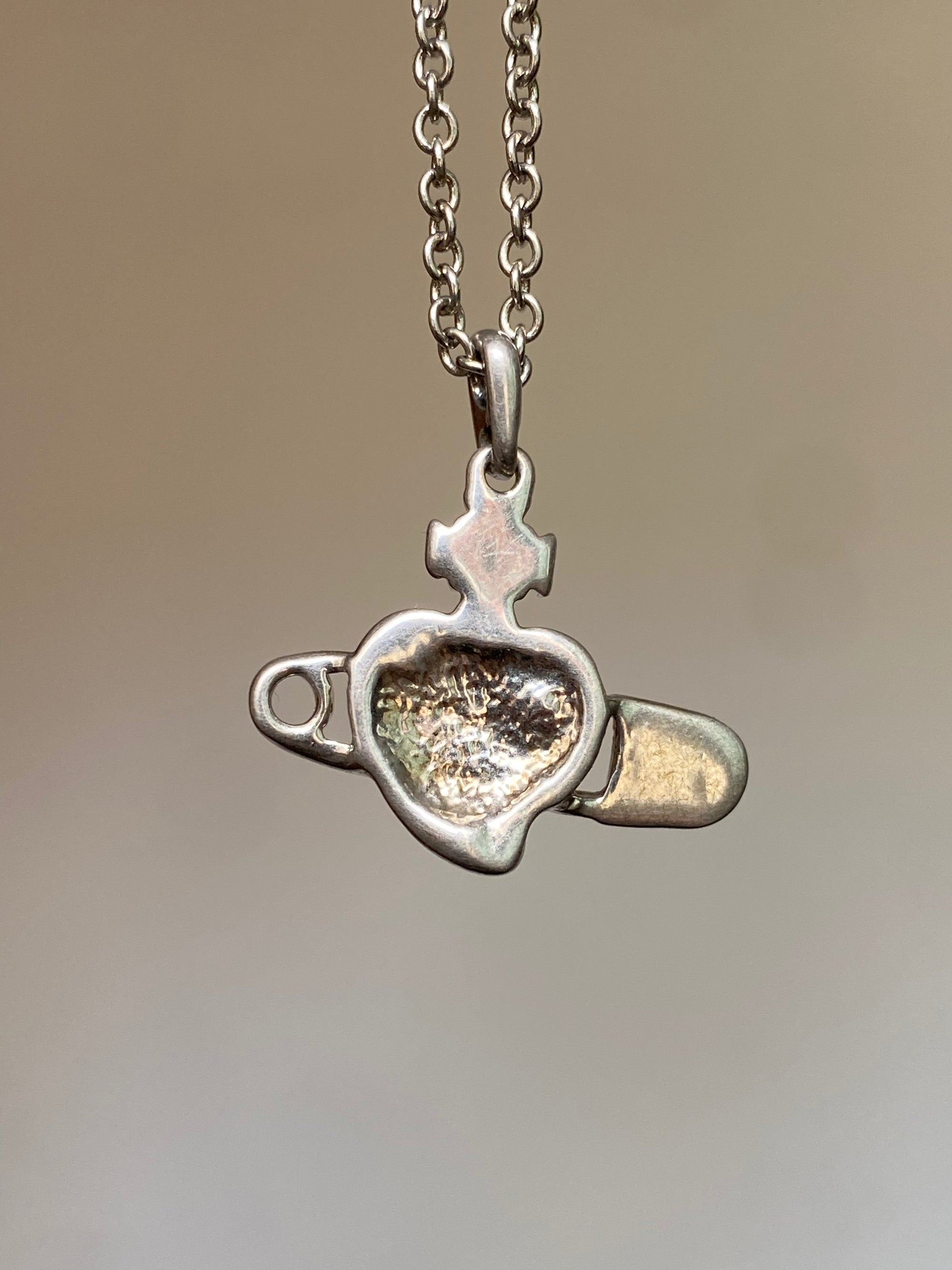Heart Orb Safety Pin Necklace