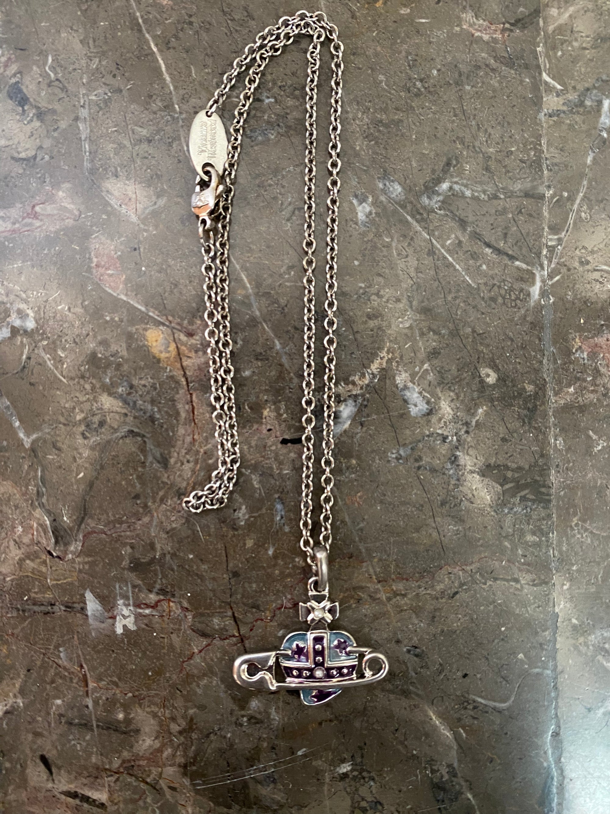 Heart Orb Safety Pin Necklace
