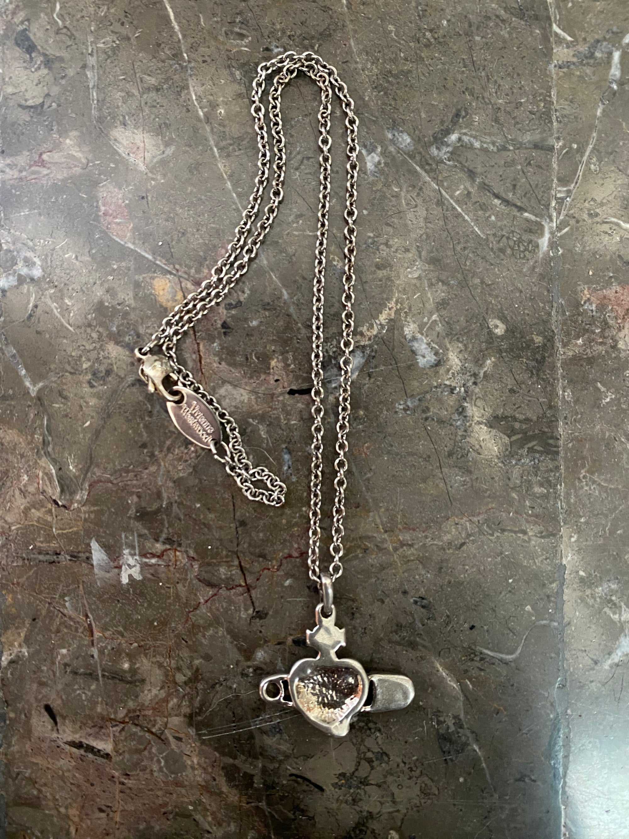 Heart Orb Safety Pin Necklace