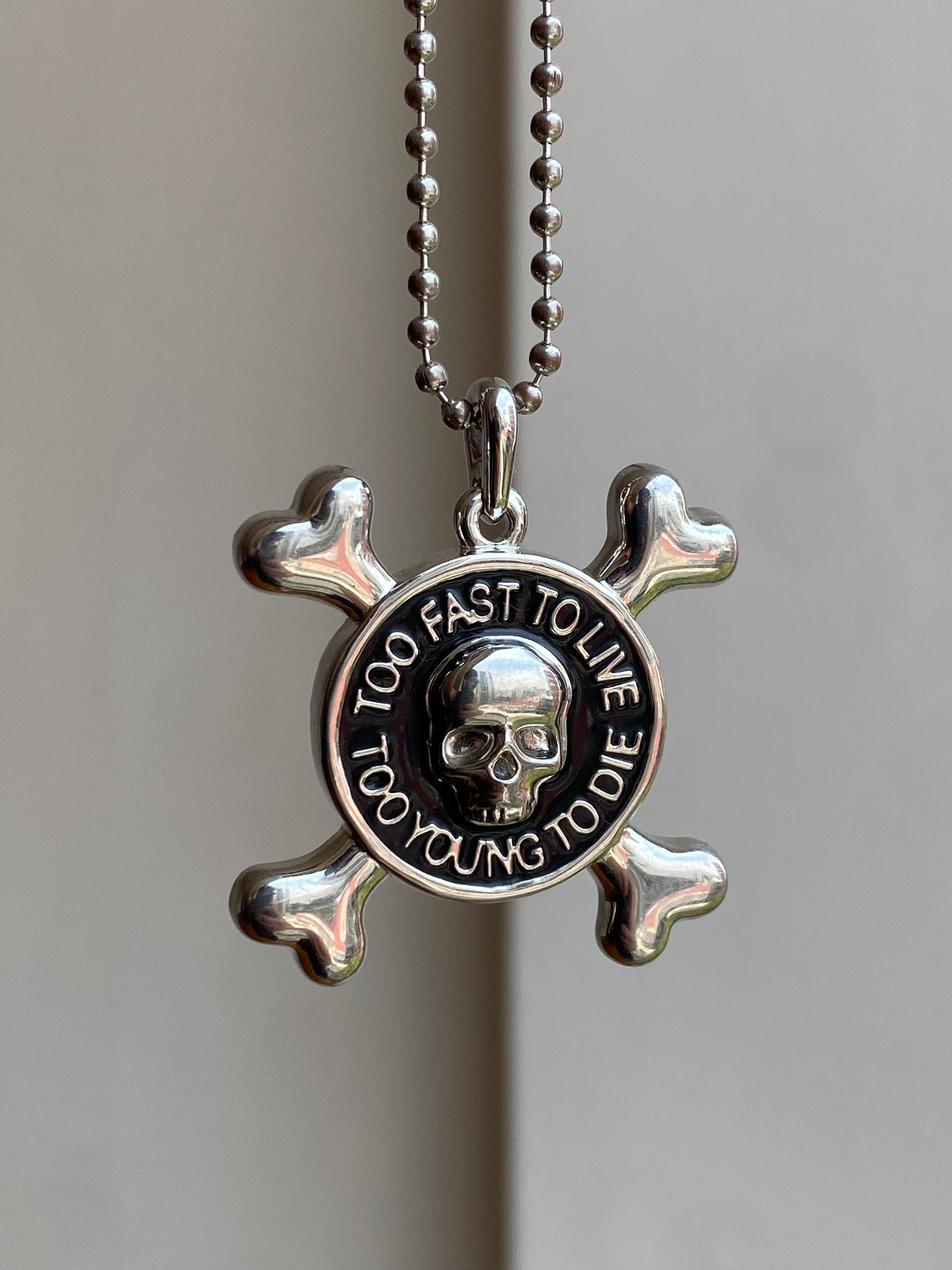 "Too Fast To Live Too Young To Die" Dogtag Skull Necklace